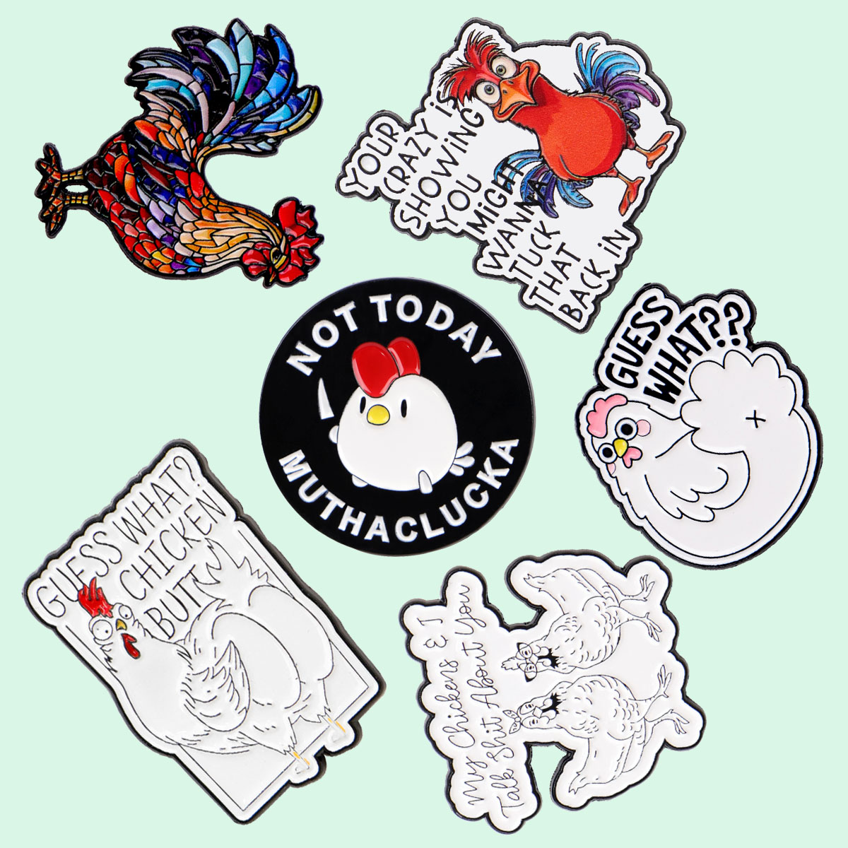 Women Bags Collection - 6pcs/set Chicken Quotes Enamel Pins Metal