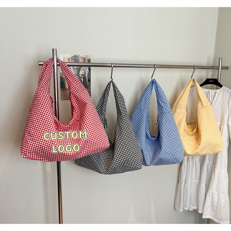 Hobo Bag Slouchy - Custom Logo Pastel Gingham Slouchy Shoulder